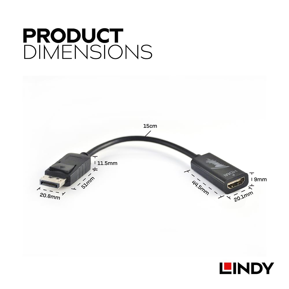 LINDY DisplayPort To HDMI 4K Conversion Cable Male/Female (Part Number 41718)