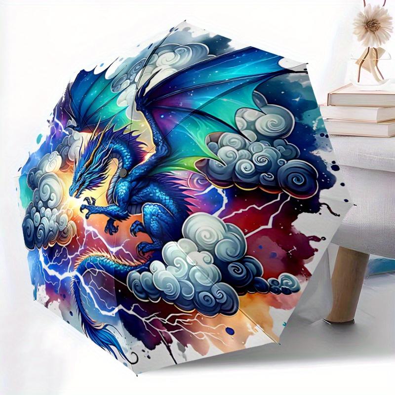 1pc Blue Dragon in Stormy Sky Automatic Opening and Closing Umbrella - Suitable for Various Occasions, Outdoor Activities, Lightweight and Durabl