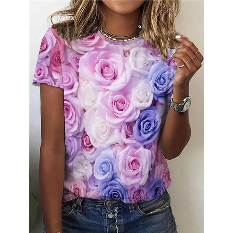 Summer Flower 3D Print T-shirts Women Streetwear Comfortable Daily Fashion Casual Short Sleeve O-neck T-Shirt