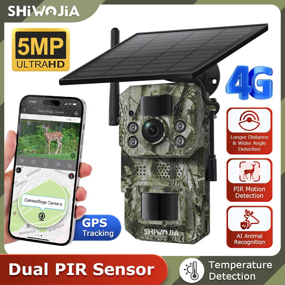 

SHIWOJIA 5MP 4G SIM Solar Trail with GPS Outdoor Dual PIR Sensor Night Vision Hunting Camera for Wildlife Monitoring CAM Saudi Arabia спокійна колірна