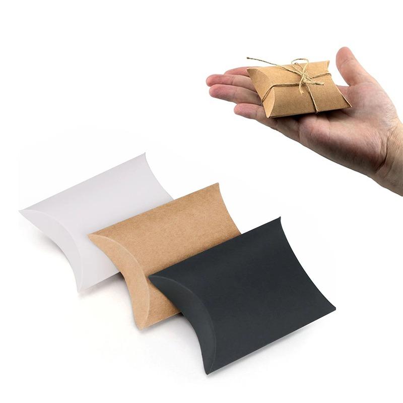 50/100PCS Pillow Paper Box Used for Wedding Party Gift Candy Boxes Home Birthday Kraft Paper Packaging with Jute String