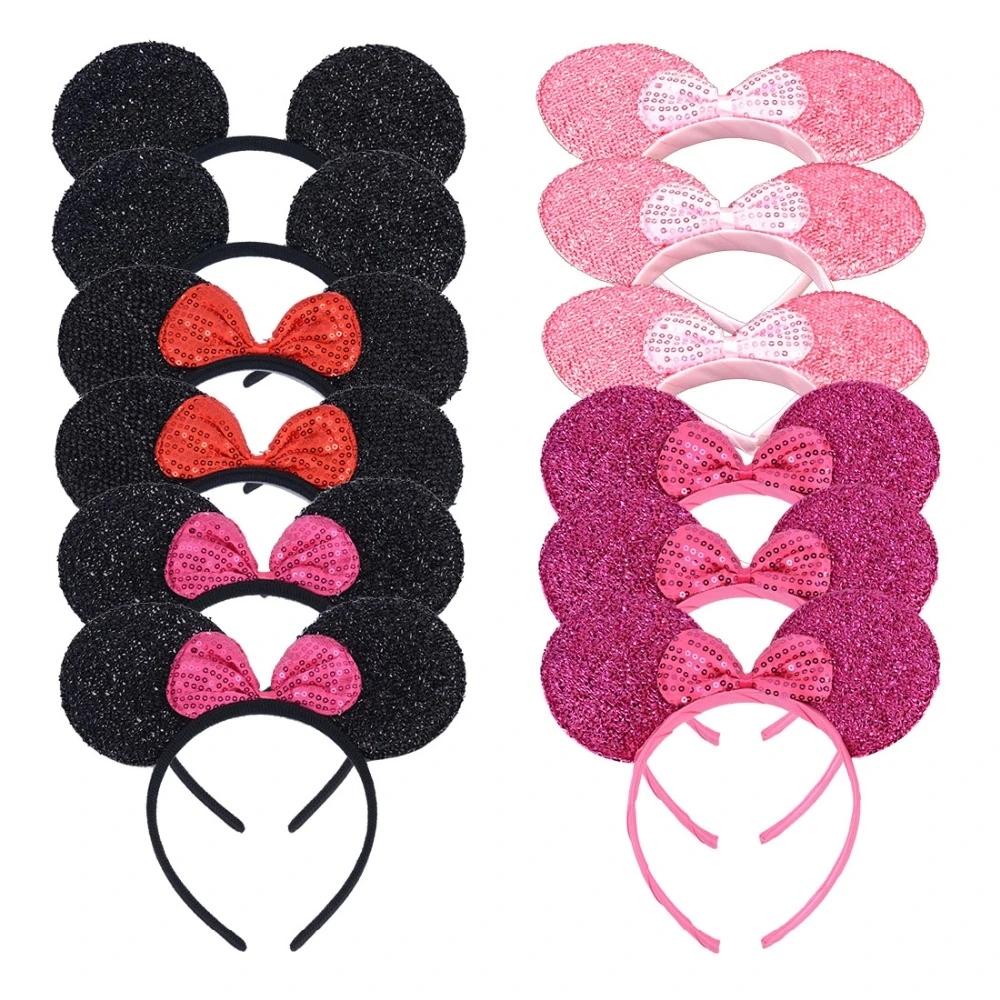 12 Stück Mausohren Stirnband Mädchen Festival Stirnbänder Schwarze Pailletten Schleife Haarband Kinder Geburtstagsfeier Haarschmuck Geschenk