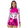 S-3XL Ladies Space Party Jumpsuit Alien Robot Design Metallic Shiny Contrast Color Long Sleeve Back Zipper Bodysuit for Halloween Cosplay