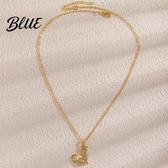 Cat Butterfly Necklace Pendant Cubic Zirconia Cute Kitty Stylish Animal