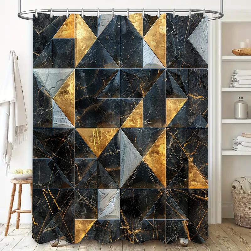 Modern Geometric Black Gold Shower Curtain Waterproof Fabric Decorative Bath Mat Bathroom Accessories Set For Home Improvement 8