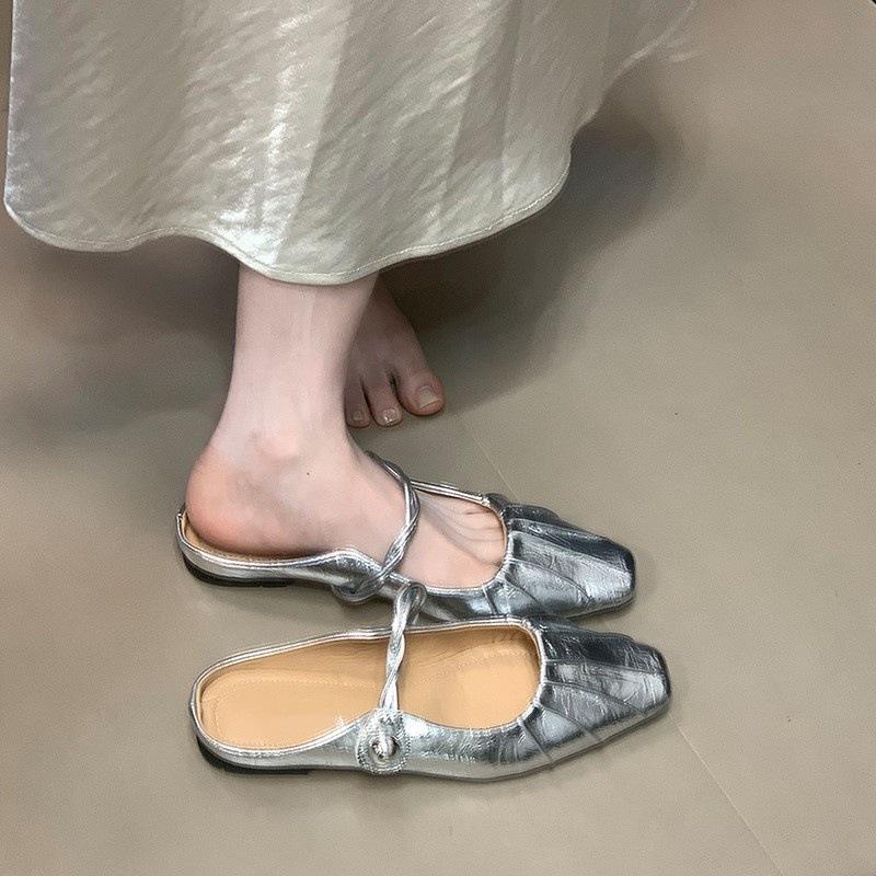 French toe half slippers women's summer wear high-end Mary Jane shoes Muller shoes cool slippers