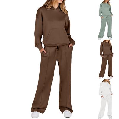 Women's Summer 2 Piece Outfits Top Long Pant Sets Casual Tracksuit Wear Long-sleeved Shorts Suit