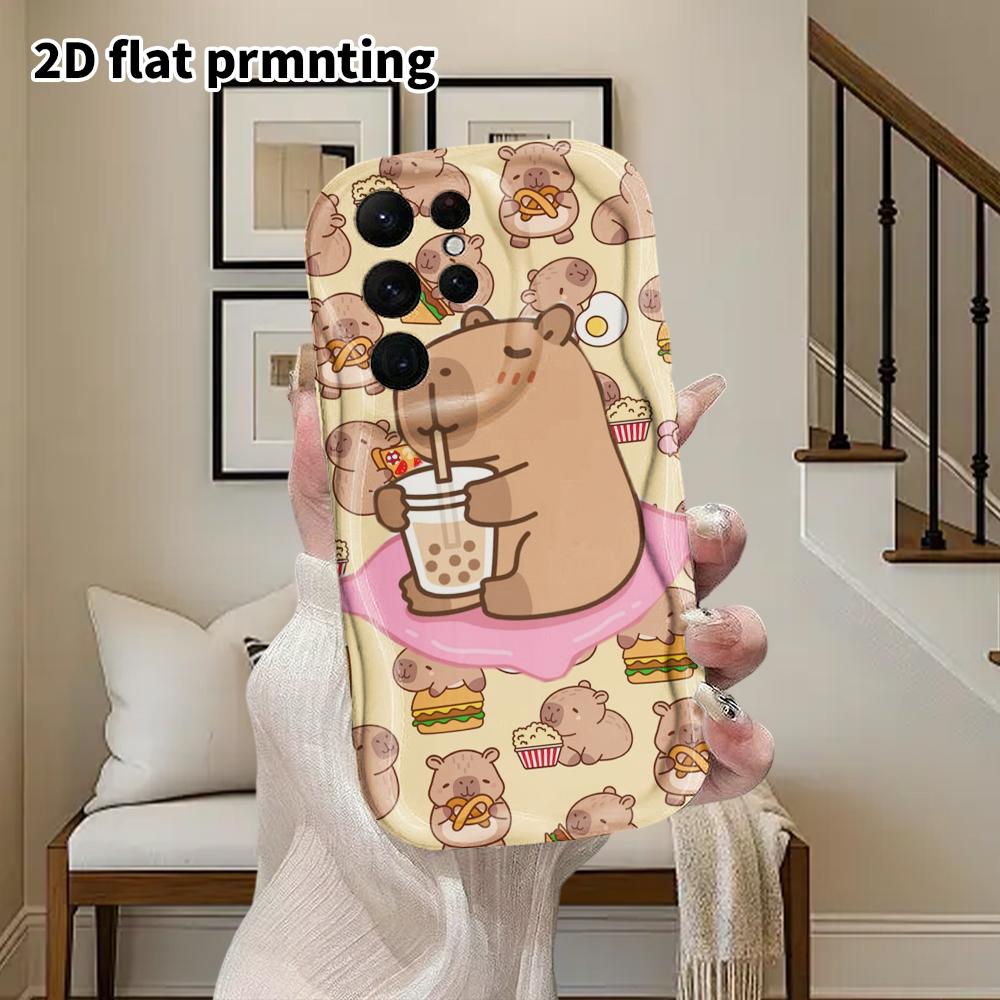 Phone Case: 2D Flat Samsung Galaxy A34 A35 M05 M06 S20 S22 S21 FE Plus 5G Protective Case, Couple Style, Drinking Bubble Tea Capybara, Christmas and H