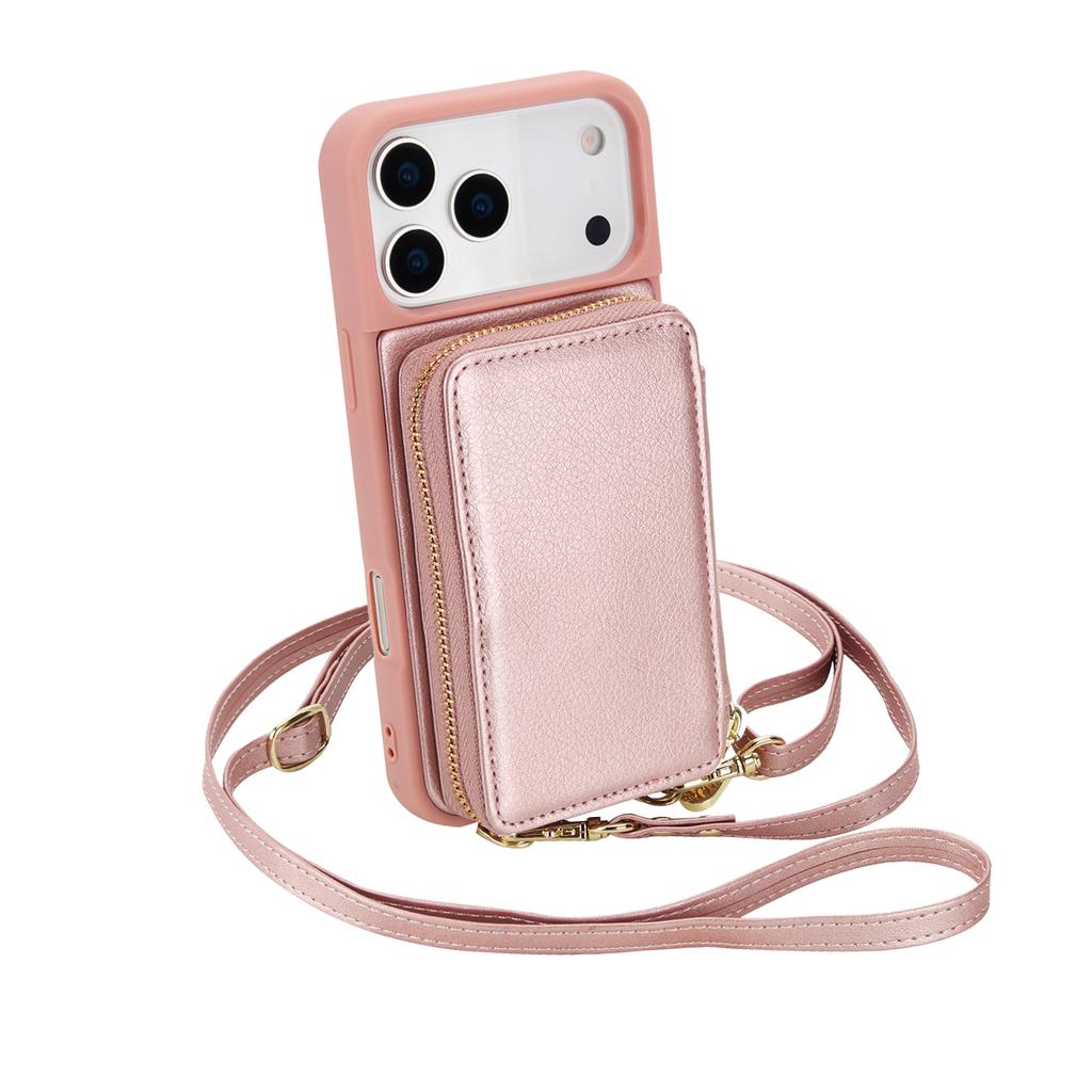 Crossbody Zipper Card Slot Wallet Flip Leather Phone Case For iPhone 17 Pro Max 16 Plus 15 14 13 12 11 RFID Pocket Strap Cover