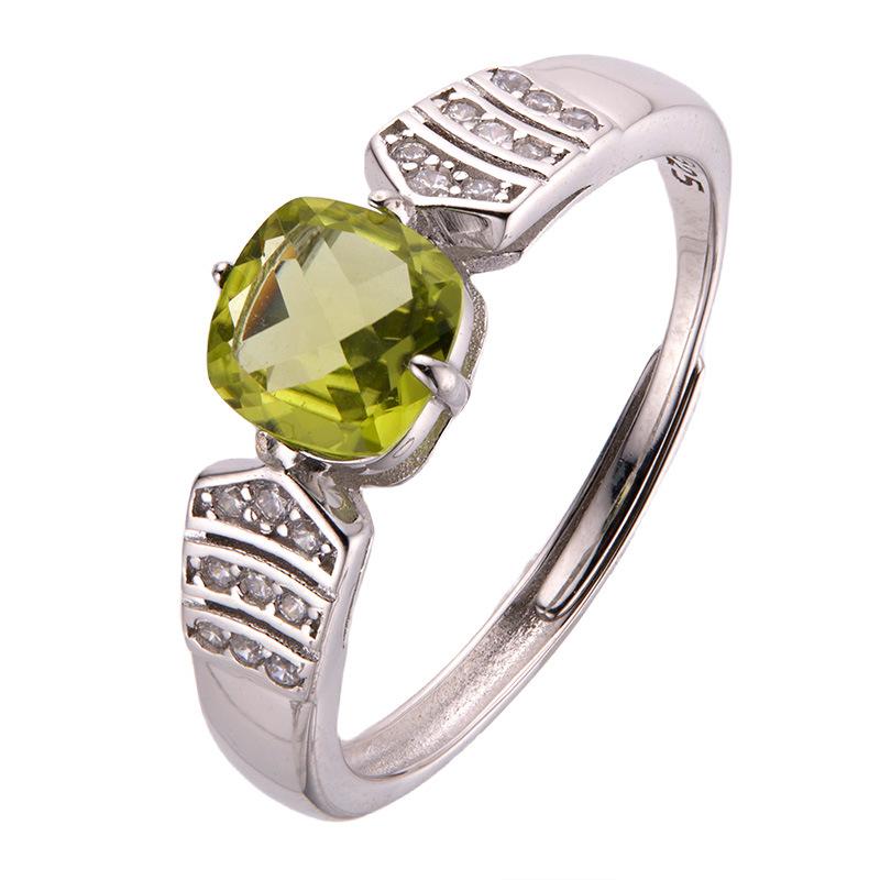 S925 Sterling Silver Natural Topaz Diopside Amethyst Color Treasure Ring Women'S Light Luxury Square Circle Ring French