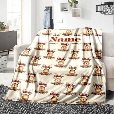 Floral Rabbit Pattern Customize Your Name Blankets Comfortable Soft Lightweight Allseason Multipurpose Blanket For Picnics Sofas Offices Beds Living