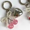 3D  Cherry Keychain Pearl Bow Silver Heart Pendant Keyring Women'S Bag Accessories Gifts