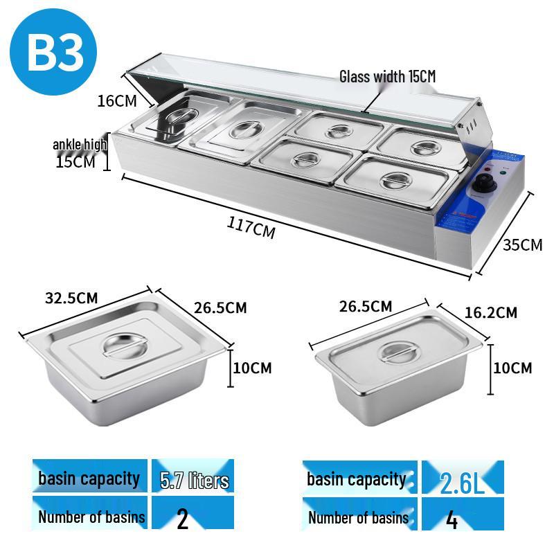 Stainless Steel Insulated Electric Bain Marie with Glass Cover and Temperature Control for Food Display and Warming