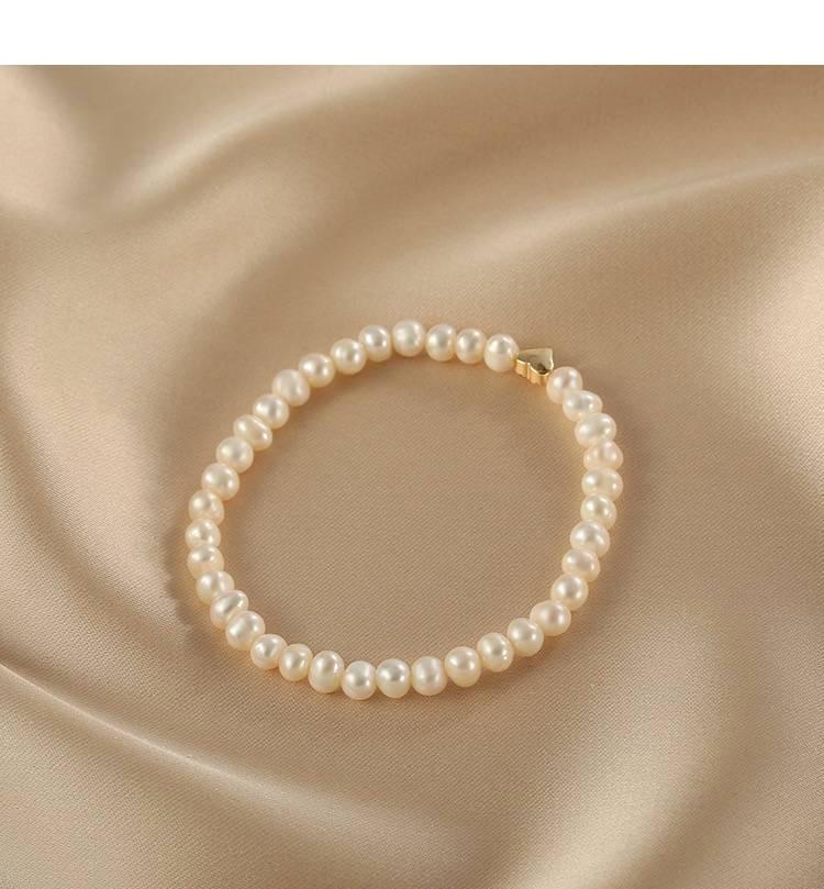 Brățară Exquisită din Perle Naturale de Apă Dulce în Formă de Inimă - Brățară Elastică Versatilă pentru Femei, Bijuterii Clasice în Stil Retro Francez