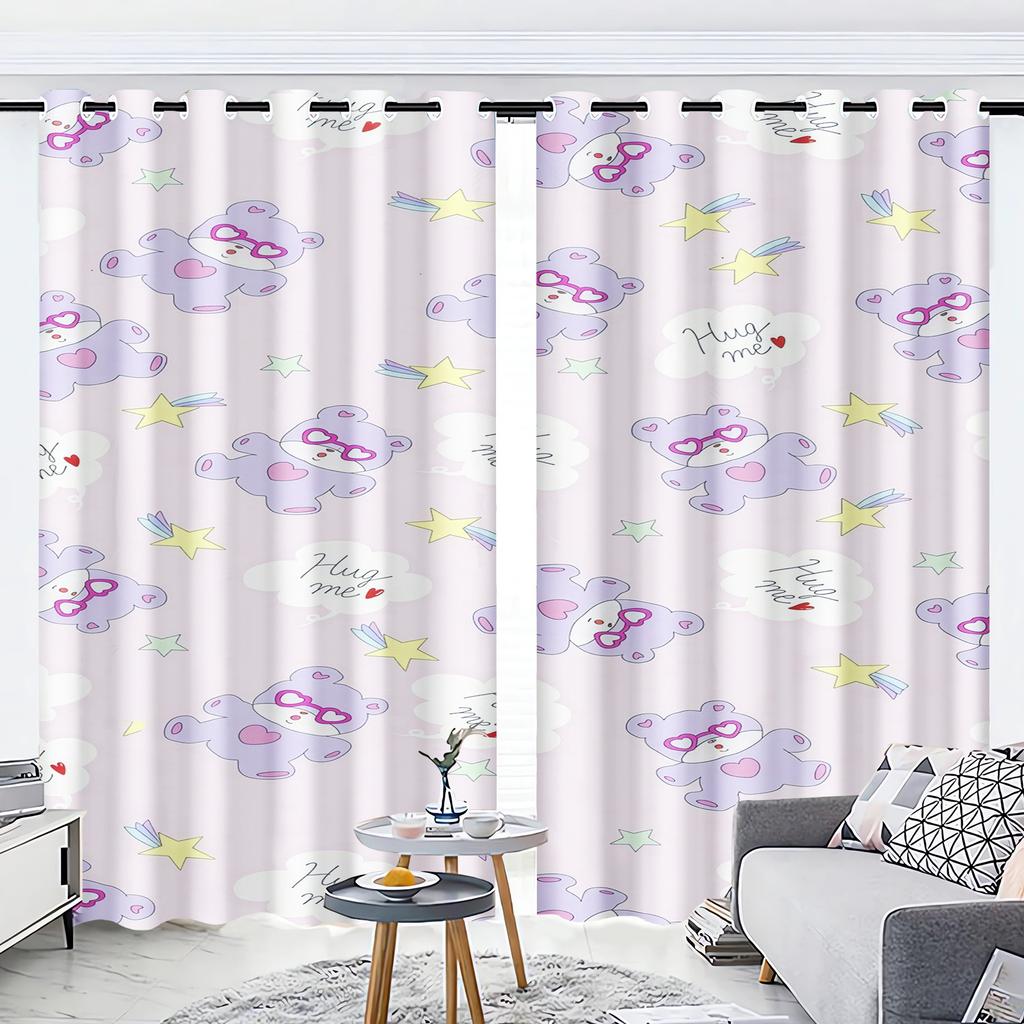 Regenbogenbär Cartoon Vorhang Fensterdekoration Care Bears Polyester Verdunkelungsvorhänge Schlafzimmer Wohnzimmer Haus Tabletts Sets Perfekt für Bereich