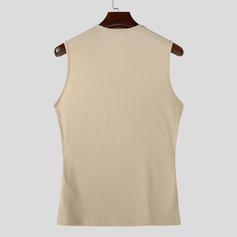 INCERUN Men Summer Sleeveless Front Cross Knitted Tank Tops Casual Fitted Vest