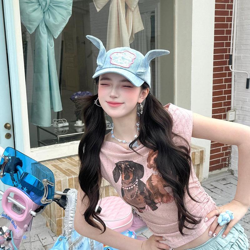 Baseball Cap for Women In Spring and Summer Embroidery Abi Cute Funny Three-dimensional Ears Cowboy Duckball Cap