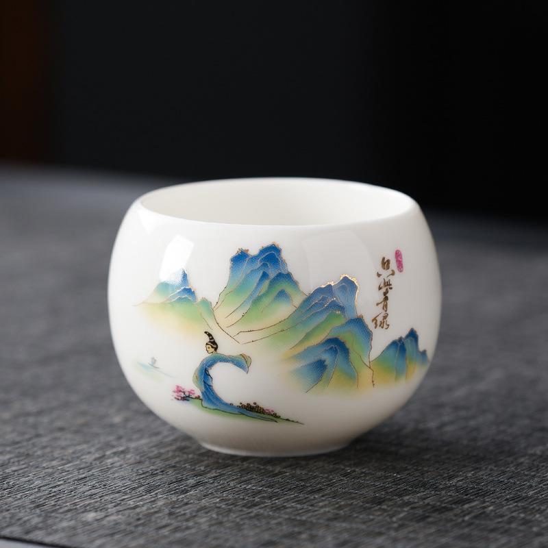 Light luxury ceramic high-grade Wanli Shanhe gift box Dehua white porcelain master cup tea set high-end tea cup