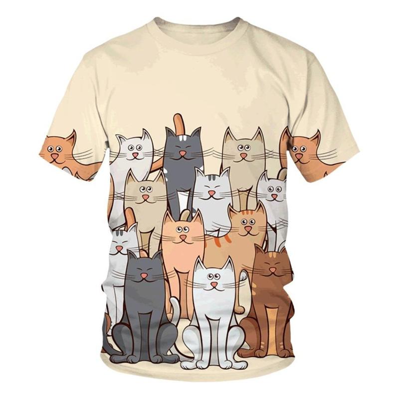 Cartoon Street Cat Print Funny T-shirt Kid Clothing 3D Graphic Colors Casual Short Sleeve T Shirts Summer Children Fun Tees Top