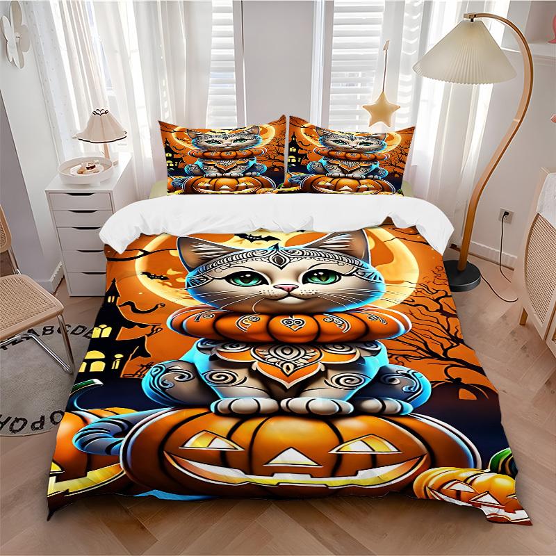 

3 шт. Набор постельного белья Тыква и кот , Включает без наволочек, Мягкий комфортный набор постельного белья, Для использования в любое время года a0924017 135x200cm