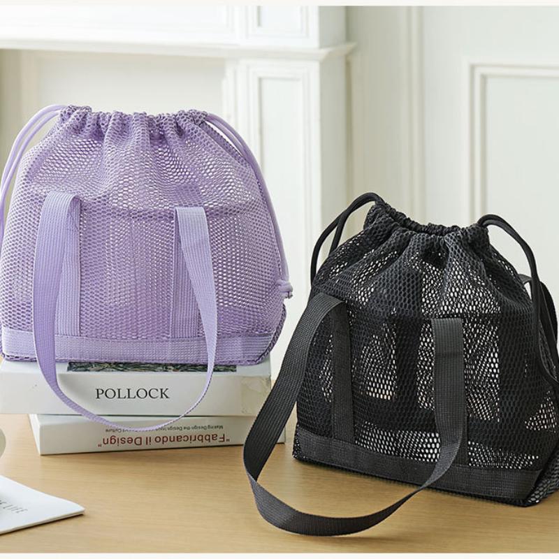 Mesh Drawstring Tote Bag Quick Dry Durable Large Capacity Multipurpose Handbag for Gym Swimming Beach Outdoor Hiking Use