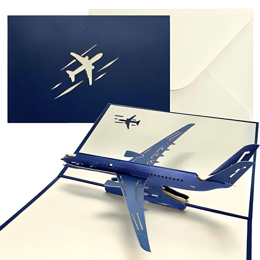 2pcs Red/Blue Paper 3D Aircraft Greeting Card Best Wishes For Him/Her Birthday Anniversary Thanksgiving Festival Gift Card YMY