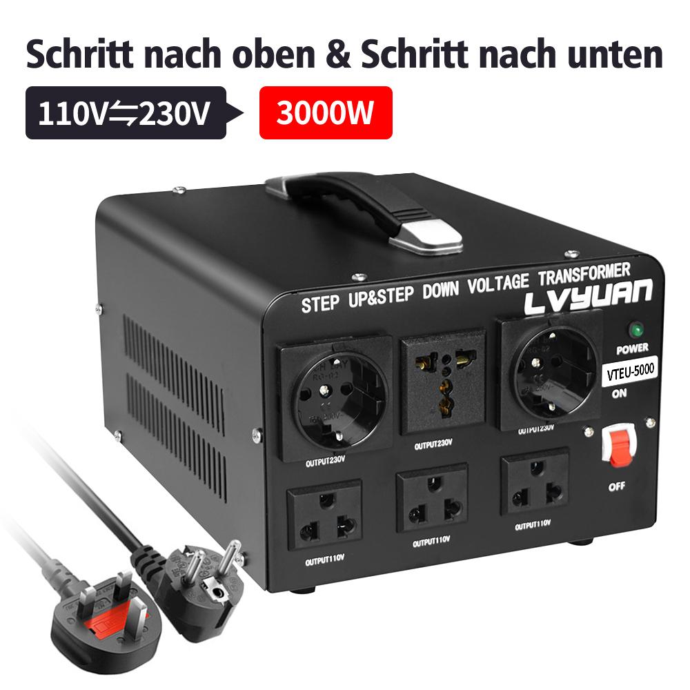 5000W Voltage Converter Transformer Step-Down 220V To 110V AC Power Converter with EU/UK Power Cord, Circuit Breaker Protection
