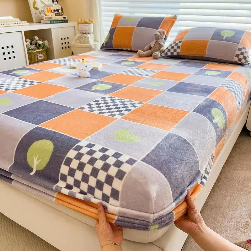 WOSTAR Couple luxury double bed fitted sheet elastic mattress protector cover 180x200 warm coral fleece winter thick bed linens