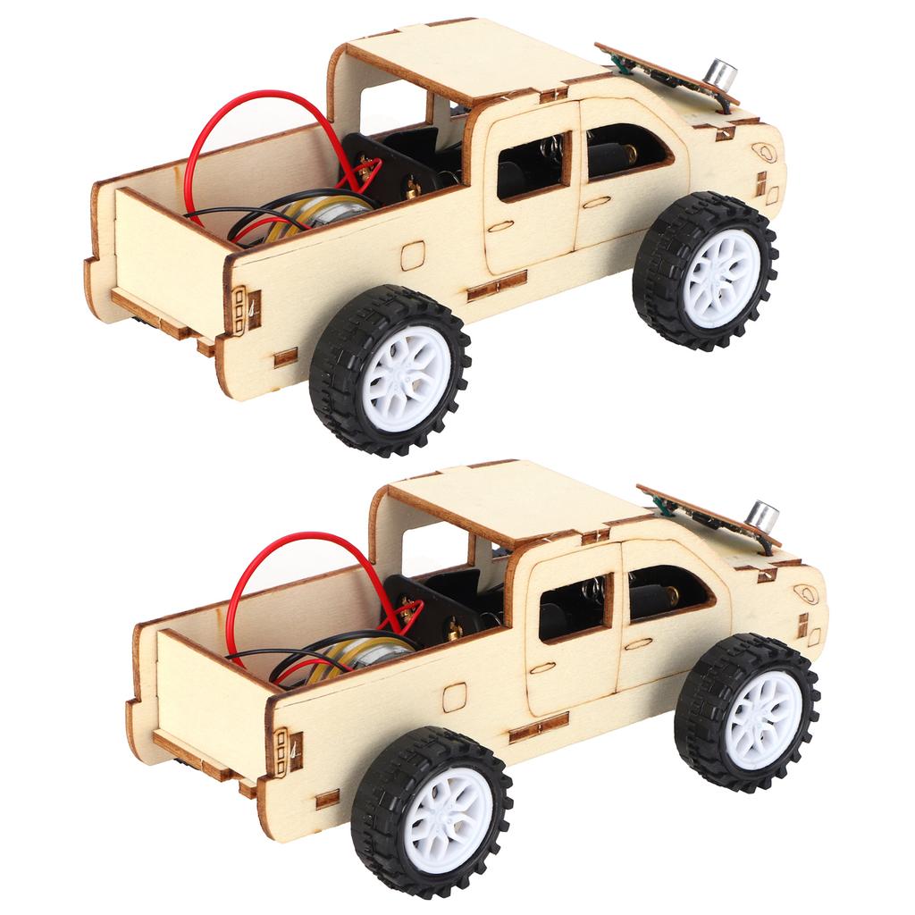 2 Set Wood Voice Controlled Vehicle DIY Toy Car Kit Scientific Experimental Tool for Children