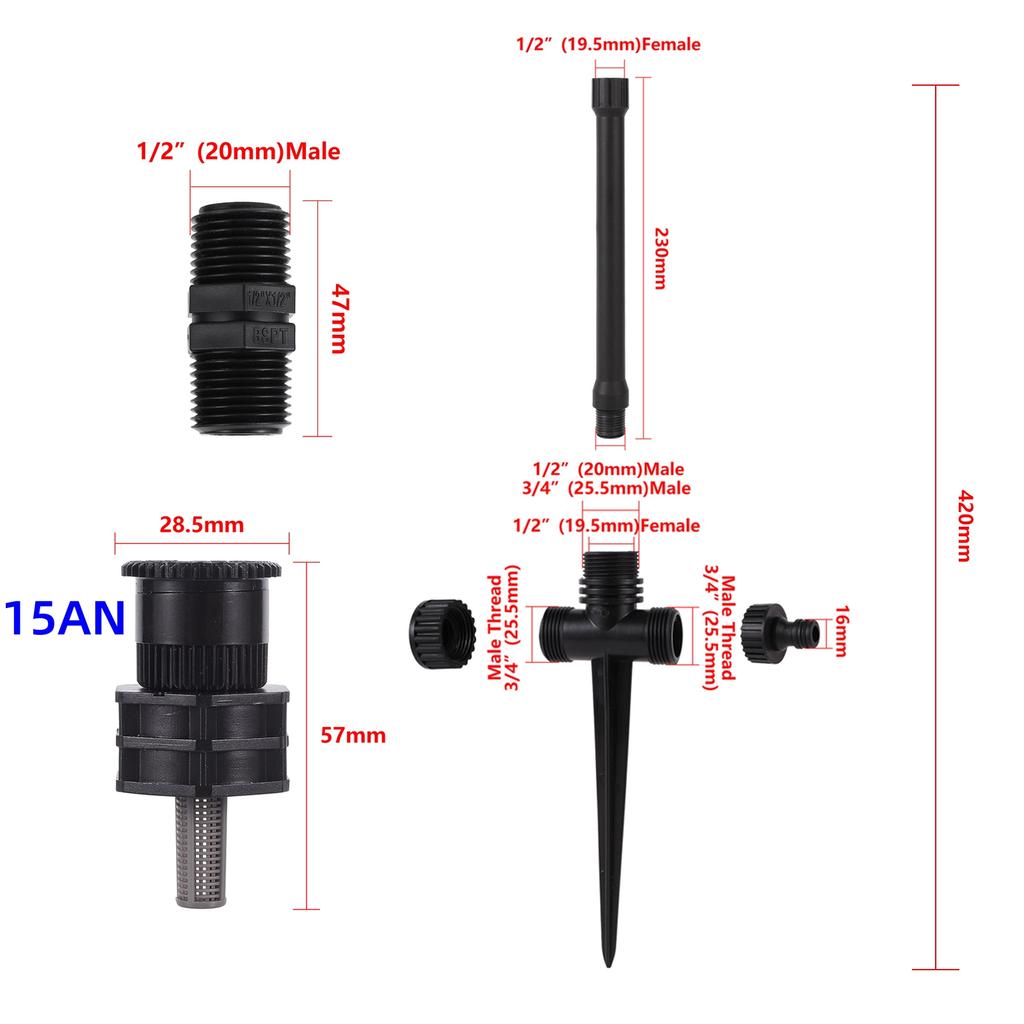 Garden Pop-up Watering Sprinkler 0~360 Degree Adjustable Scattering Nozzle 1/2" Thread Bracket Farm Lawn Crops Irrigation Tools