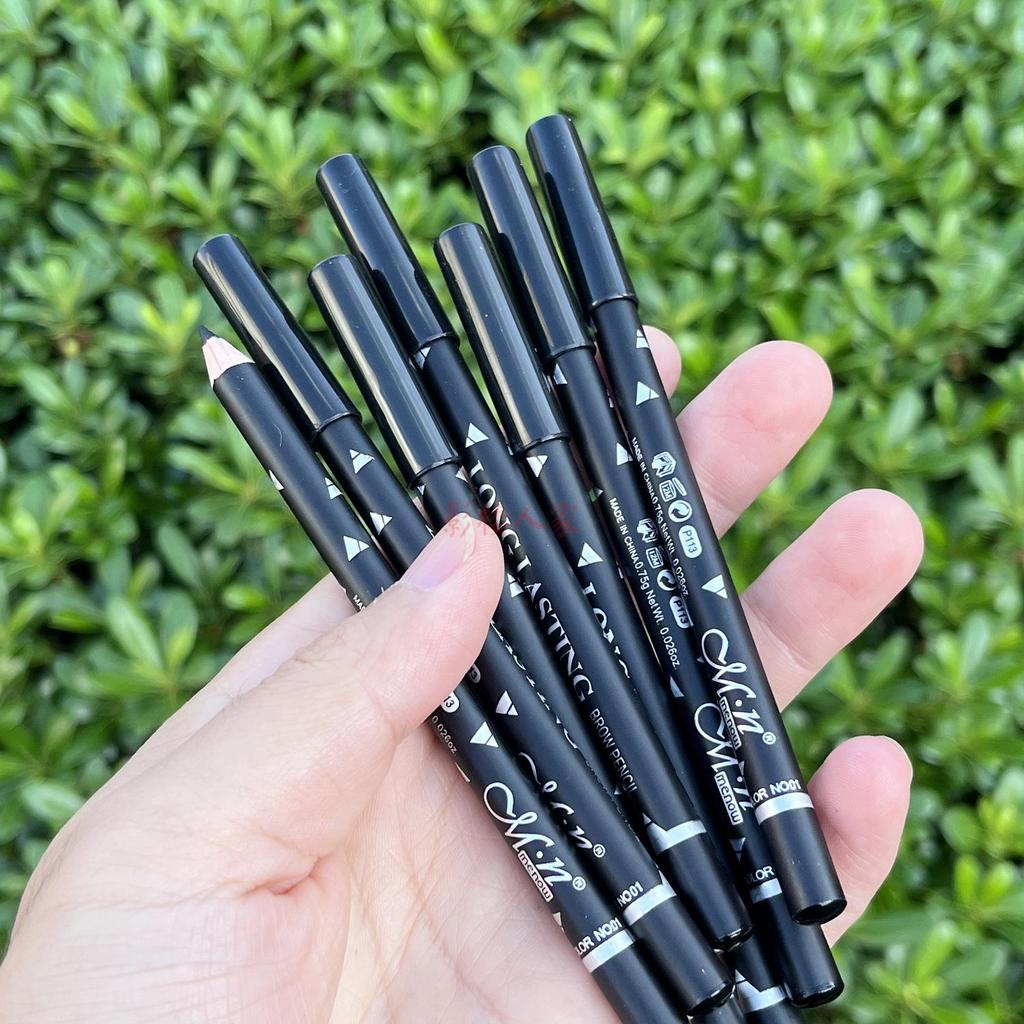 Meinuo Waterproof Long-Lasting Smudge-Proof Black Eyeliner Pencil with Wooden Handle for Professional Makeup and White Highlighting.