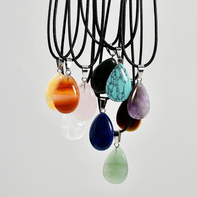Flat Teardrop Pendant Necklace - Natural Crystal Agate Teardrop Pendant for DIY Jewelry Making Fashion Necklace
