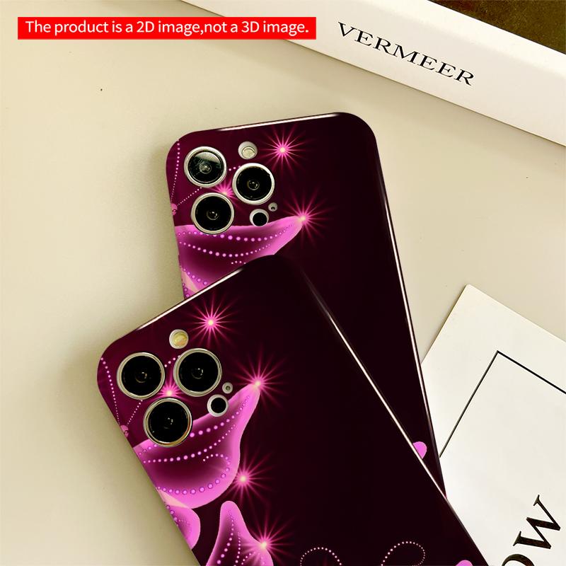 2DFlat Glowing Pink Butterflies with Sparkle Stars Design All inclusive film hard iPhone case, compatible with iPhone 18 Pro Max 17 16 15 14 13 12 11
