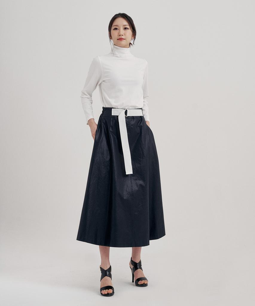 Peulleio Belted Skirt _ Navy