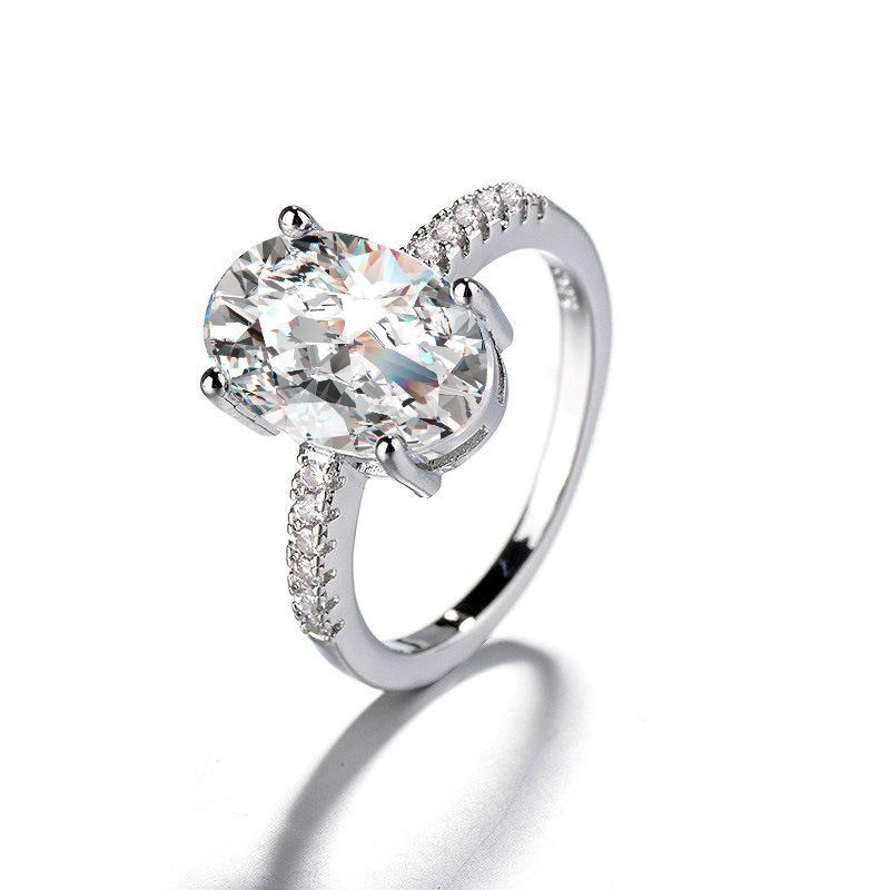 Elegant European & American Style Simulated Moissanite Large Carat Oval Zircon Ring for Women