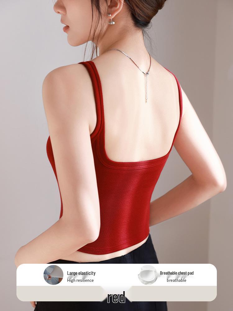 

Женский черный стеганый топ-майка - Весенне-летний топ без спинки M 47.5-55 kg красный