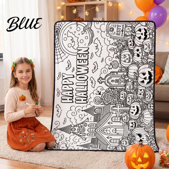 Artistic Sofa Accent Blanket Halloween DIY Coloring Blanket Color Your Own Throw with Optional Unique Craft Kits for Adults 24 Markers Washable Xmas