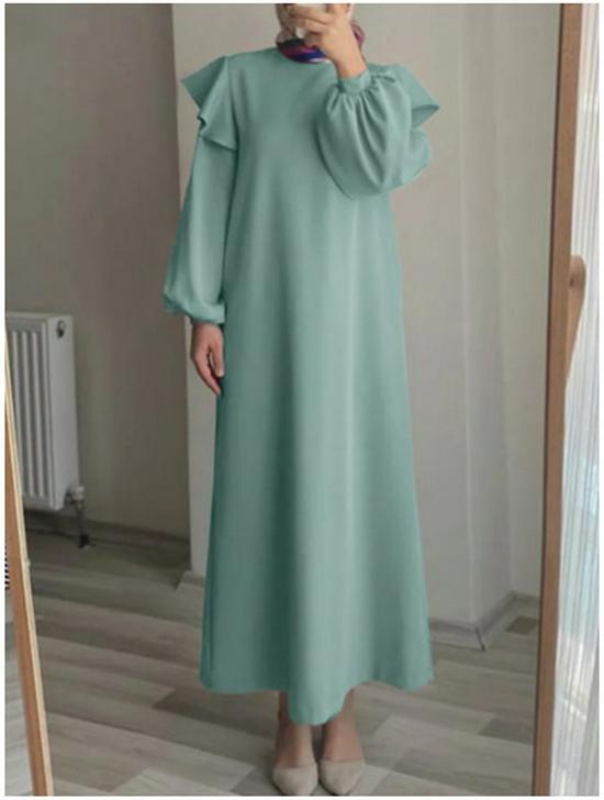 Elegant Plus Size Islamic Sundress for Women with Lantern Sleeves