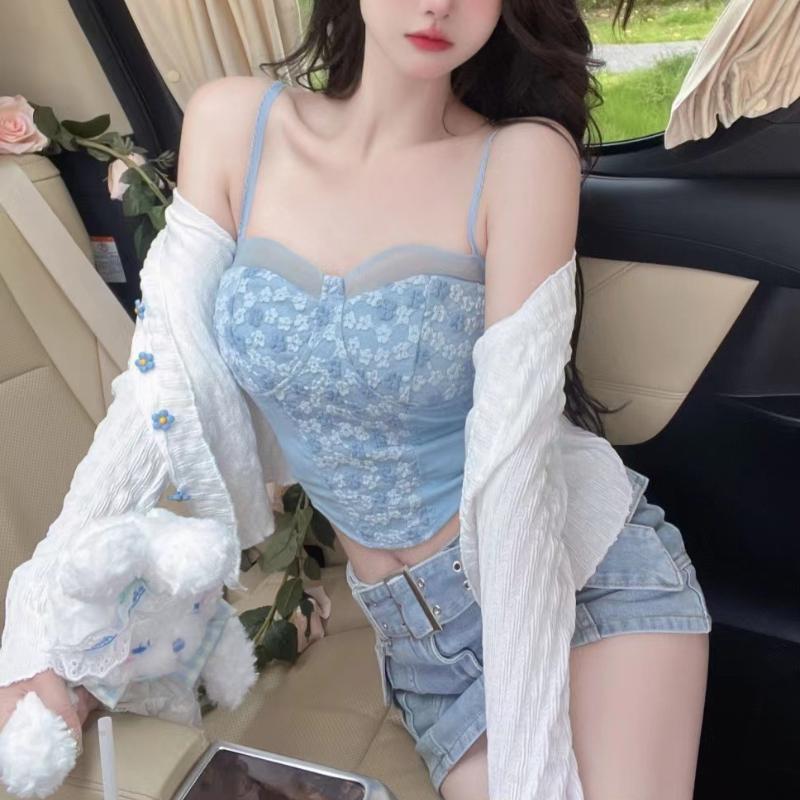 Sexy Girl Pure Desire Lace Camisole Vest Women's Summer Outdoor Wear Short Top with Chest Cushion Strapless Vest