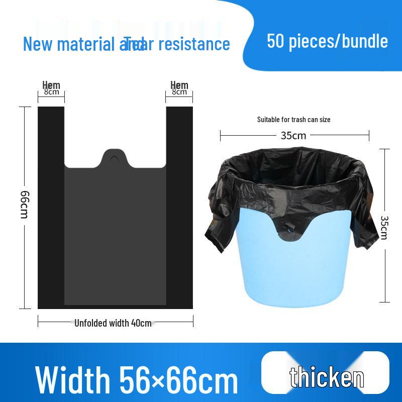 Black Handheld Thickened Vest-Style Trash Bags with Handles for Household Use