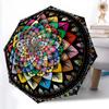1 Stück Robuster Automatikschirm mit 8 Speichen, Bunter Blumen-Mandala-Schirm, Digital bedruckt, Faltbarer Schirm für unterwegs im Freien