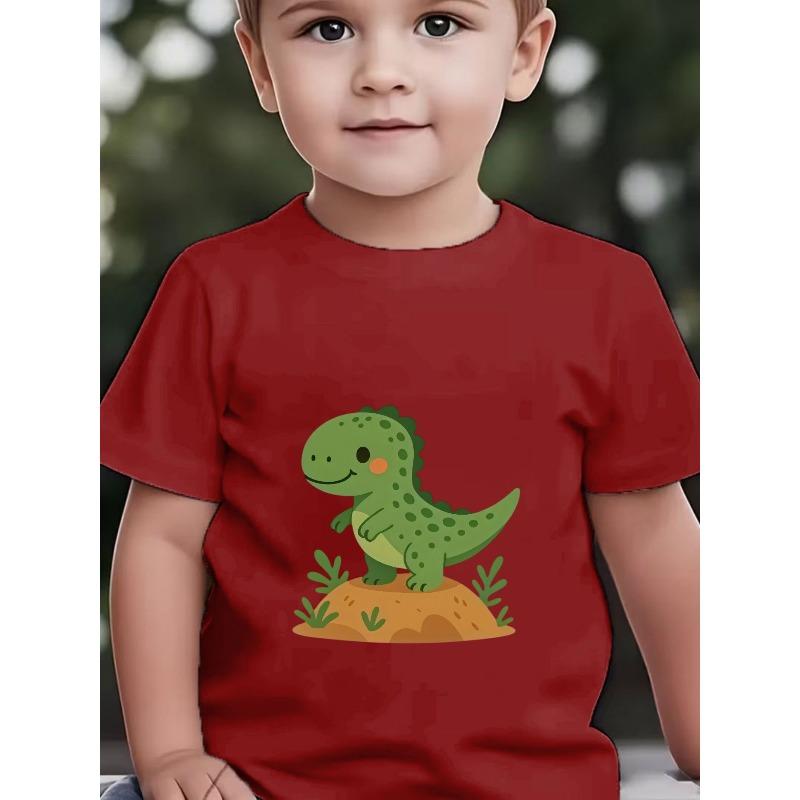 Baby Spotted Green Dinosaur Print Crewneck Summer Casual Short Sleeve T-Shirt