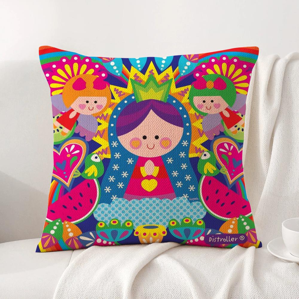 Cartoon Virgin Mary Art Cushion Cover Summer Coolness Linen Fabric Double-Sided Printing Pillow Case Sofa Home Decor Gift