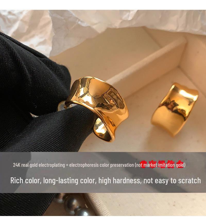Real Gold Electroplated Irregular C-Shaped Women's Earrings with Sterling Silver Needle - High-End Matsumoto Ena Style