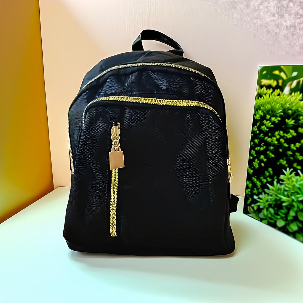Women'S Backpack - Chic Black with Yellow Zipper Accents, Multiple Compartments, Adjustable Shoulder Straps, Casual Preppy Style