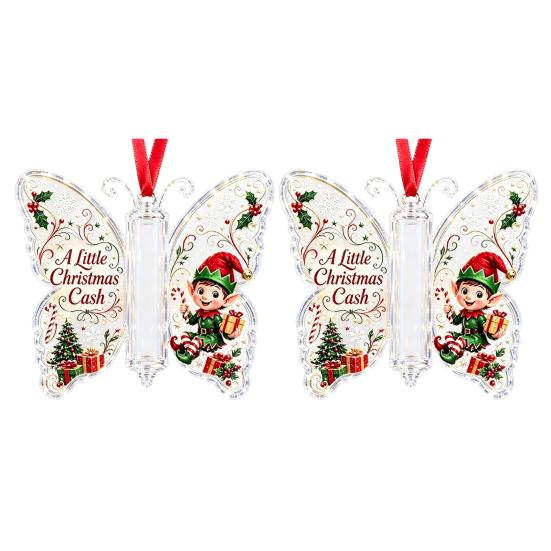 Geschenke für Familie Freunde Schmetterling Bargeldgeschenk Schmuckstück, Weihnachts-Geldhalter Hängende Dekoration mit festlichem Urlaubs-Haus-Druck, Acryl-Baum-Anhänger