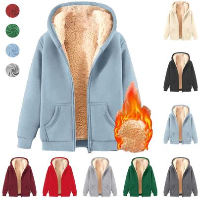 Winter Fleece Line Jacket Women's Solid Hooded Coat Autumn Winter Warm Long Sleeve Plush Coat Female Outerwear Fuzzy Jacket