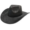 JYL TS DIY Black PU Cowboy Hat Ethnic Sun Protection Hat Faux Leather