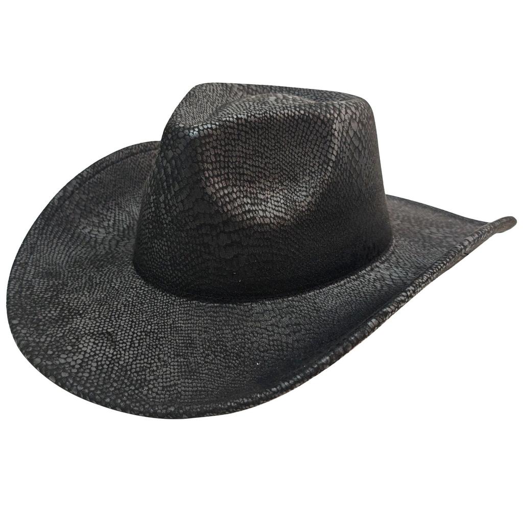 JYL TS DIY Black PU Cowboy Hat Ethnic Sun Protection Hat Faux Leather
