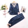 Pajamas Women's 1011 Spring and Autumn New Long-sleeved Trousers Two-piece Set, Autumn and Winter Can Wear Golden Velvet Loungewear Set